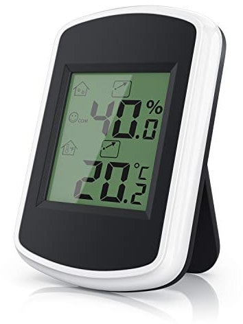 CSL - Thermo-Hygrometer Thermometer Hygrometer innen Temperatur und Luftfeuchtigkeitsmessgerät mit Smiley-Indikator für Gewächshaus, Wohnzimmer, Schwarz/Weiß