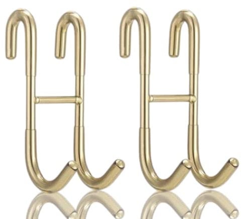 GOWEILE 2 Pack Shower Hooks - Towel Hanging Stainless Steel Over Door Hooks S Shaped for Kitchen, Bathroom (Gold)