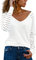 Homlan Blusa de rayas, de manga larga, para mujer, cuello de pico, de malla, suelta, elegante, informal, Blanco, XXL