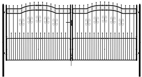 Tidyard Zauntor mit Speerspitzen Doppelflügel Gartentor Gartentür Gartenpforte Zauntür Hoftür Tor Hoftor Pforte Einzeltor Schwarz 406x223 cm Stahl