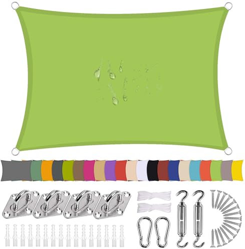 Sonnensegel Rechteck 4 x 8m Wasserdicht Sonnenschutz Balkon Terrasse mit Montagezubehör PES Polyester 98% UV-Schutz Reißfest Wetterfest für Garten Outdoor,Grün