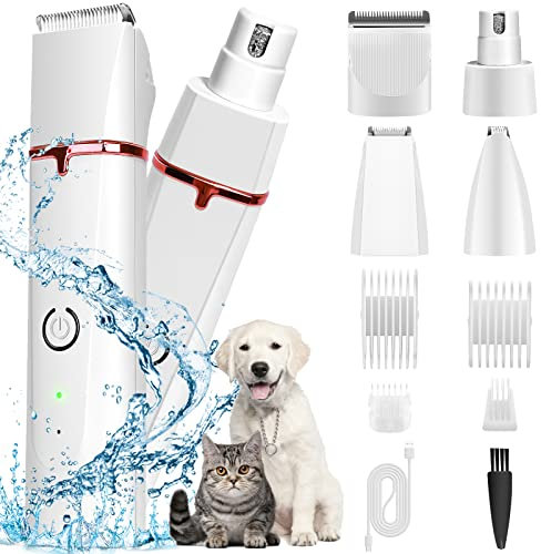 NWOUIIAY 4 in 1 Hundeschermaschine Pfotenschermaschine IPX7 Wasserdicht Tierhaarschneidemaschine Elektrische Hundetrimmer Geeignet für Hunde Katzen Kaninchen etc