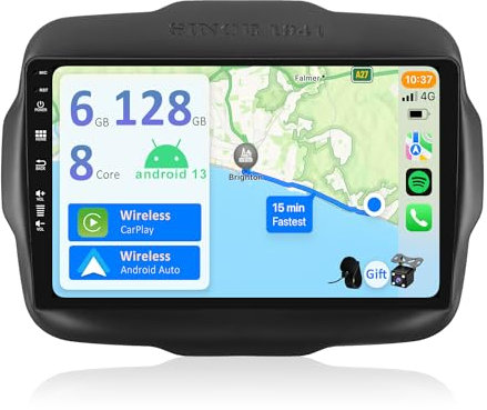 YUNTX [6GB+128GB] Android 15 Autoradio für Jeep Renegade 2015-2018-[Integriertes CarPlay/Android Auto/DSP/GPS]-9”IPS 2.5D-Kamera+MIC-DAB/Mirror Link/Bluetooth 5.0/360 Kamera/Lenkradsteuerung