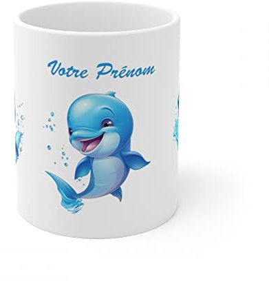 Jm-Déco Mug personnalisé personnalisable avec prénom ou petit texte - Idée cadeau - Mug original pour Enfant ou Adulte (Dauphins)