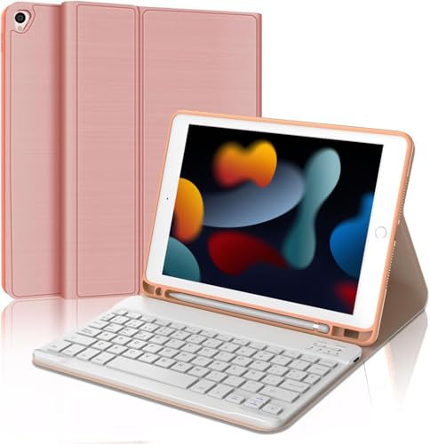 WAVATA Funda Teclado para iPad 9ª/ 8ª/ 7ª Gen- Teclado para iPad 2021/2020/ 2019- Teclado para iPad Air 3 y iPad Pro 10.5 2017- Teclado Bluetooth Magnética Inalámbrico Desmontable, Español Ñ, Rosa