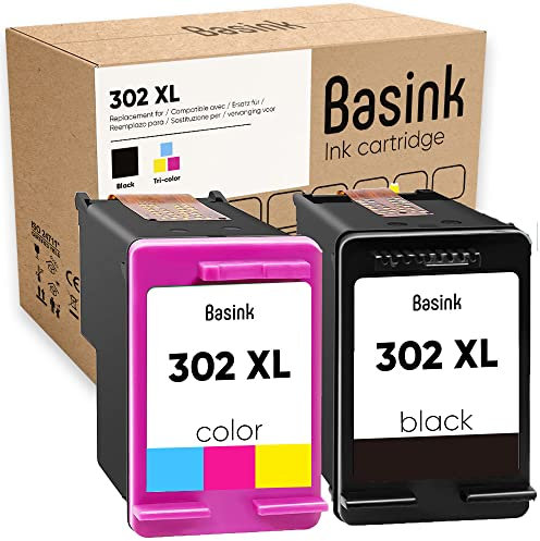 basink Druckerpatronen Tintenpatrone kompatibel mit HP 302XL Pack 2 Schwarz Farbe für Deskjet 1110 2130 2134 3630 Envy 4520 4521 4522 4524 Officejet 3830 3834 4650 4651
