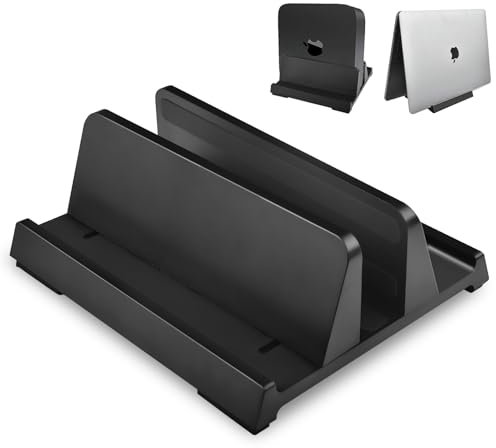 Vertical Laptop Stand Holder, ABS Organizer with Adjustable Dock, All in 1 Design Space-Saving, Sturdy Laptop Computer Holder for PC up to 17.3 inches, MacBook, Mini PC, Pad, Phone (Black, 1 Slot)