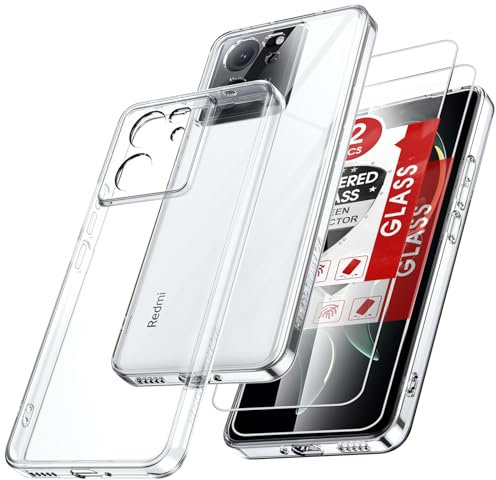 LeYi Hülle für Xiaomi 13T/13T Pro Transparent Handyhülle mit 2 Stück Schutzfolie, Durchsichtig Weich TPU Silikon Stoßfest Schutzhülle, Kameraschutz Crystal Clear Cover Case