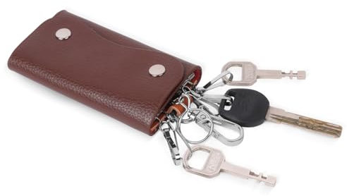 Oemmn Schlüsseletui aus Leder Groß, Auto Schlüsseltasche Karabienerhacken Tasche für 1-6 Schlüssel für Damen und Herren Schlüssel Organizer Braun