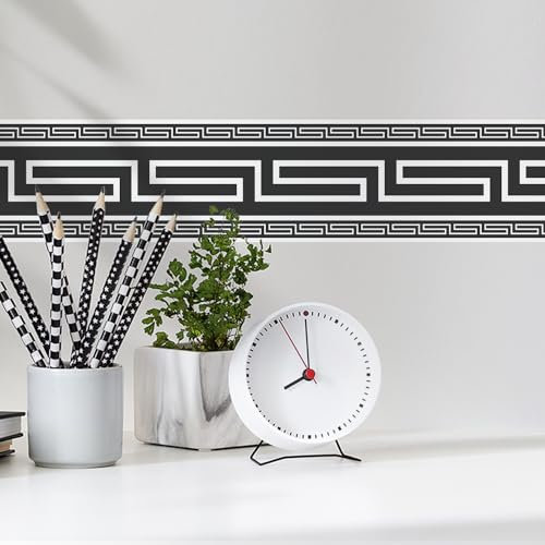 funlife 10M Brushed Black Greek Key Pattern Wallpaper Border Peel and Stick, Vintage Decorative Wall Borders Trim Molding Peel and Stick Bedroom Living Room Home Decor, Brushed Greca