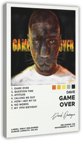 Yeepi Dave Poster Game Over Tracklist Album Cover Poster Leinwand Poster Wandkunst Dekor Druck Bild Gemälde für Wohnzimmer Schlafzimmer Dekoration Rahmenstil 40 x 60 cm
