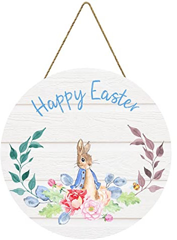 Ostern Deko Schild Türschild Frühling Haustür Deko Anhänger Wanddekoration Ostern Rund Hausdekoration Türdekorationen Osterdeko Dekoschild Geschenk Wandschild Frühlingsdeko Haustür Deko (B, One Size)