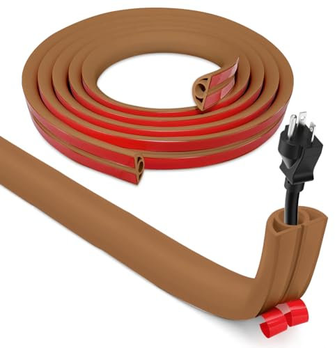 Flexibler Kabelkanal 2cmx3.0m, Selbstklebend Boden Kabelbrücke, Flexibler Kabelabdeckung Kabelschutz Kabelschacht für Netzkabel Haus Schule Büro Lager, Braun