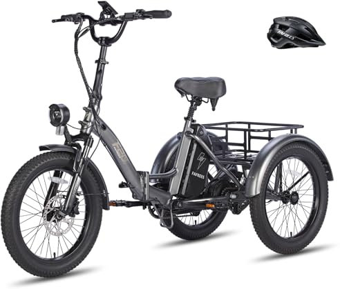 Fafrees F20 Mate Elektrische Dreirad 20 * 3.0 Zoll, 48V 21Ah Akku, e Bike klapprad 65N.m Motor, 3-Rad ebike 25km/h, Reichweite bis zu 55-110Km (Kleiner hinterer Korb, Grau)