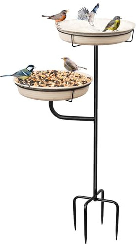 Vogeltränke Vogelbad Schale Stehend, Vogelbad Garten für Wildvögel Wassertränke für Vögel, Frei stehender Garten Vogel Feeder Bird Bad Schüssel (Weiß)
