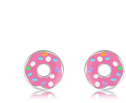 DAYLINLOVE Donut Ohrringe 925 Sterling Silber Rosa Donut Ohrstecker Hypoallergen Kawaii Food Donut Schmuck Geschenke für Damen Frauen Teen Mädchen Tochter