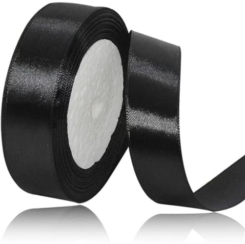 Geschenkband Schwarz 25 mm Breit,23 Meter Satinbänder Schwarz Stoff Schleifenband Kunsthandwerk,Hochzeitsdekoration, Weihnachten, Haarbögen, Blumensträuße, Geburtstag und Geschenkverpackung