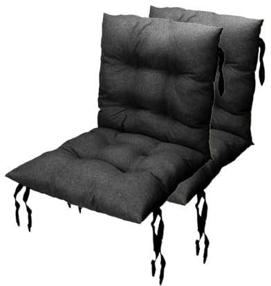 Grand Filippo Sitzkissen Gartenstuhl mit Rückenlehne 50x50 cm 2 st. Schwarz - Beständig Gegen Schimmel und Feuchtigkeit - Wasserdicht Sitzauflagen für Gartenstühle mit Befestigungsschnüre (Set x2)