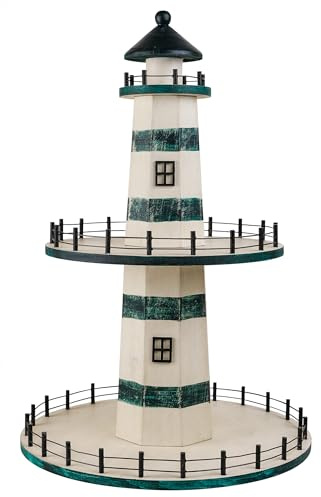 SAILINGSTORY Lighthouse Tiered Tray Stand Coastal Beach Decor Teal | Nautical Decor, Summer Tiered Tray Decor