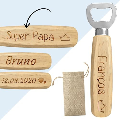 KDO-MAGIC - Décapsuleur personnalisé - Prénom gravé dans le manche en bois - Ouvre bouteille personnalisable - Idée cadeau fête des pères, homme, noël, anniversaire (Modèle Fête des pères)