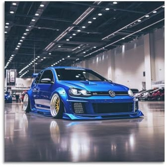 WALSFK Poster mit deutschem Sportwagen, blauer Golf-GTI-Rennwagen, dekorative Leinwand, Familienschlafzimmer, Kunstwerk, Bild, Gemälde, 40 x 40 cm