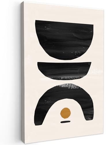 MuchoWow© Bilder Groß 80x120 cm XXL Wohnzimmer Deko Moderne Wandbild Kunstdruck auf Leinwand Bild Schlafzimmer über Bett Room Decor Geschenke Modern - Abstrakte Kunst - Schwarz - Beige