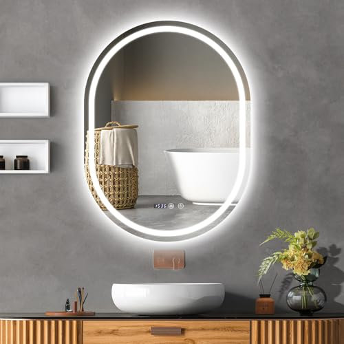 YU YUSING Badspiegel LED 60x80cm Ovaler Badezimmerspiegel mit Beleuchtung, 3 Lichtfarbe Einstellbare, Wandspiegel mit Touch-Schalter Spiegel Badezimmer Anti-Beschlag Timer-funcktion IP44