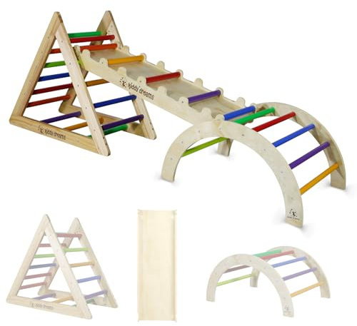 CCLIFE Kletterdreieck mit Rutsche und Kletterbogen ab 1 Jahr 6 in1 Montessori Klettergerüst Indoor Pikler Dreieck Art Kinder Klettern, Holz 150kg