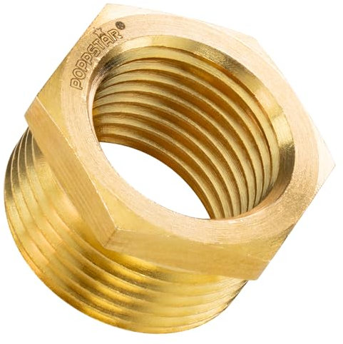 Poppstar Riduttore in ottone Filetto esterno 3/4 di pollice a filetto interno 1/2 pollice, con testa esagonale, 1 pezzo