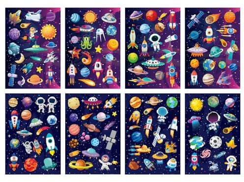 XIHIRCD 24pcs Space Stickers for Kids, Planet, Solar System, Galaxy, Alien, Rocket Decorations, Multicolor, Waterproof, Space Theme, Paper, Stickers