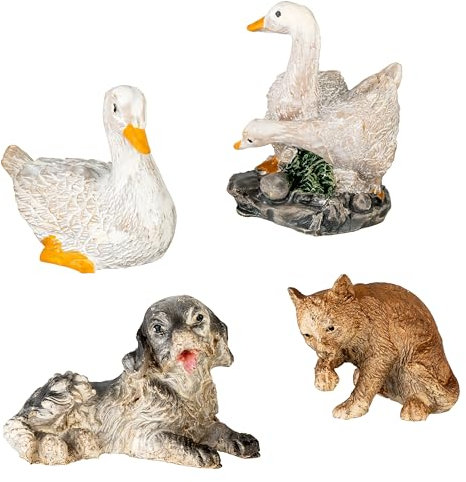 MaMeMi KRIPPENFIGUREN TIERSET – Gans, Schwan, Hund und Katze [Handgefertigte Tierfiguren für WEIHNACHTSKRIPPE & Krippenlandschaft]