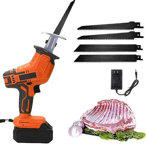 Cordless Bone Saw Machine with Rechargeable Battery - Electric Hand Saw Meat Cutter for Wood/Metal/PVC Cutting - Butcher Cutting Machine, 2 Battery