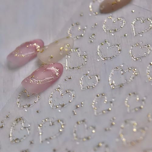 Gold Eis Kristall Weich Kleber Nagelsticker Selbstklebend Fantasie Französisch Gelee Liebe Herz Stern Nail Sticker Mond Sterne Herzen Nagel Sticker Heart Star Moon Nagelaufkleber Nageldesign Nail Art