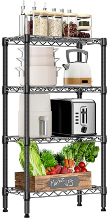 M MZG 1000 lbs 4 Tier Shelf Metal Storage Shelves Wire Rack Closet Organizers with PP Board for Garage Kitchen Bathroom Laundry Black 30 x 55 x 100.3 cm