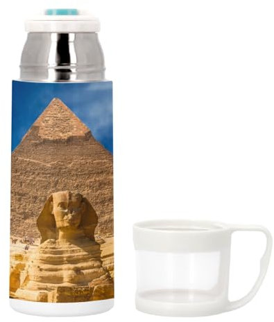 Bouteille thermo en Inox avec Tasse Intégrée - Pyramides de Gizeh Egypte Sphinx Paysage Merveille - 350ml - Bouteille Isotherme