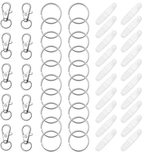 50PCS Key Rings and Keychain Clip,25Pcs Lanyard Snap Hooks & 25Pcs Key Rings, 50Pcs Clear Acrylic Plastic Keychain Connector Snaps, Keychain Making kit for Card Holder, Key Rings (White)
