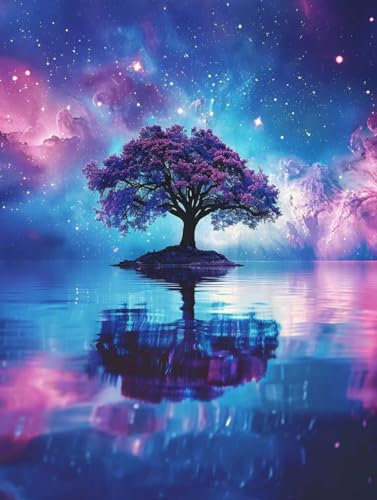 5D Sternenhimmel Diamond Painting Groß xxl 80 x 100 cm, Diamont Painting Bilder Baum Diamond-Painting Basteln Erwachsene Malerei Set, DIY Mosaikherstellung Rhinestone Painting für Wand Décor, Geschenk