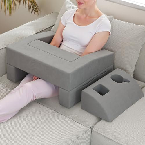 Reading Pillow for Lap,Gaming Pillow for Bed Sofa,Adjustable Lap Desk Pillows with Neck Arm Back Support Pocket & Coaster,Memory Foam Backrest Cushion for Reading,Working,Gaming,Ergonomic Design