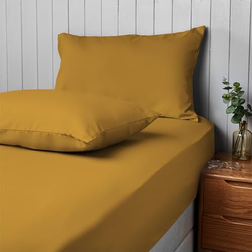 Silentnight Supersoft 3 Piece Bed Set - Stylish Modern Fitted Sheet and Pillowcase Pair - Cosy & Comfortable Delicate Touch Bedding - Luxurious Easy Care Microfibre, King, Ochre Yellow