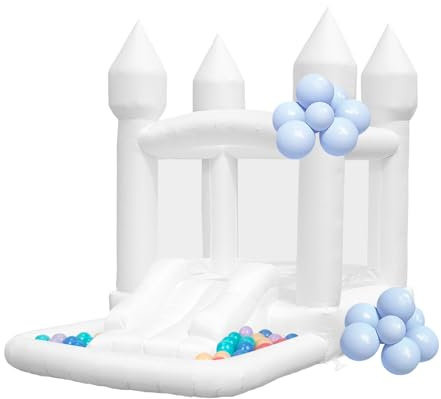 Casa de rebote blanca con pozo de pelotas, castillo hinchable, casa de rebote para niños de 3 a 6 años