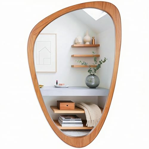 BOMINICA Unregelmäßiger Wandspiegel Asymmetrischer Badezimmerspiegel, Wandmontierter dekorativer Spiegel mit Holzrahmen für Wohnzimmer, Waschtisch, Schlafzimmer, Eingang, Flur (48,3 x 76,2 cm)