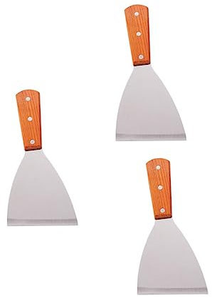 Mipcase 3 Stück Edelstahlschaufel Mit Holzgriff Einfach Grillen Drücken Dreher Spachtel Metallspatel Steakwender Teppanyaki-backwerkzeuge Steakspatel Randschnitt Aus Edelstahl