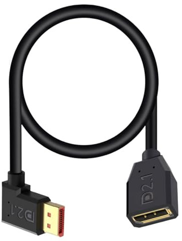 Maxhood 54Gbps Displayport Extension Cable 0.5m, 90 Degree Right Angle Displayport 2.1 Male to Female Cable Support for 16K@30Hz, 8K@120Hz, 4K@240Hz 165Hz, HDR, HDCP,Gaming Monitor, TV, Graphics