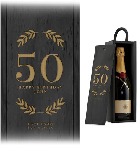 Personalised Wine Box Custom Laser Engraved Gift Birthday Christmas Anniversary Design 4 (Black)