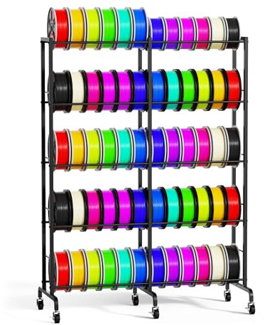 4-stöckiges 3D-Drucker-Filament-Aufbewahrungsregal, robustes Metall-Filamentregal mit Rädern und verstellbaren Fußpolstern und Spulenorganisierter Halter für 3D-Druckerzubehör, hält bis zu 50