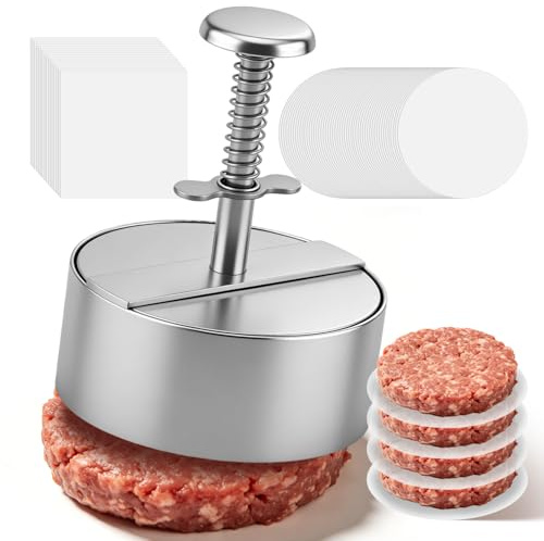 Slvoaujtk 304 Edelstahl Burgerpresse zur Herstellung von Patties mit Einem Durchmesser von 11 cm Enthält 150 Burger Papier Hamburgerpresse Eignet Sich für Grillpartys und Ähnliche Anlässe