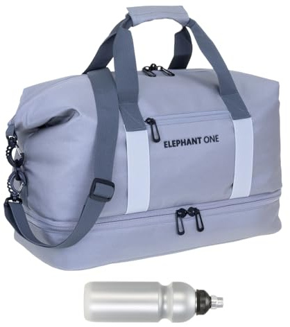 Sporttasche Elephant One Nassfach 47 cm 30L Schuhfach 13115 Grau +Flasche | Damen Herren Reisetasche 0L Schuhfach Mattenhalter Innentaschen Sport Gym Reise Sauna Fitness Schultertasche Tasche