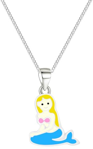 Löb 925 Silber Halskette Kinder Kette Meerjungfrau Anhänger Gelb Blau Rosa Damen Silberkette Kinderschmuck Kinderkette Süß Prinzessin Mädchen