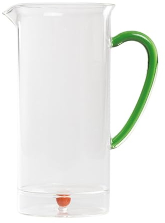 Caraffa Teca Frutta grande alta in vetro borosilicato colore arancione, capacità 120 cl, design artigianale con decorazione protetta in doppio fondo