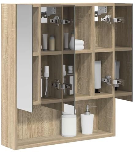 vidaXL Badezimmerspiegelschrank mit Tür Sonoma-Eiche 60 x 14.5 x 70 cm, Moderne Badezimmereinrichtung, Wandregal, Spiegel, verstellbare Ablage, Stauraum aus Holz